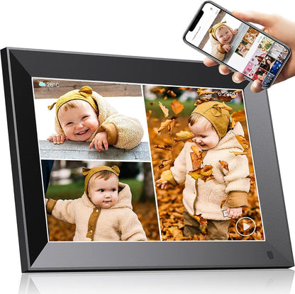 Zcyge WLAN Digital Picture Frame, 10.1 Inches, Share Video Clips and Photos Instantly via Email or App, Automatic Picture Rotation, Energy-Saving Motion Sensor, Black