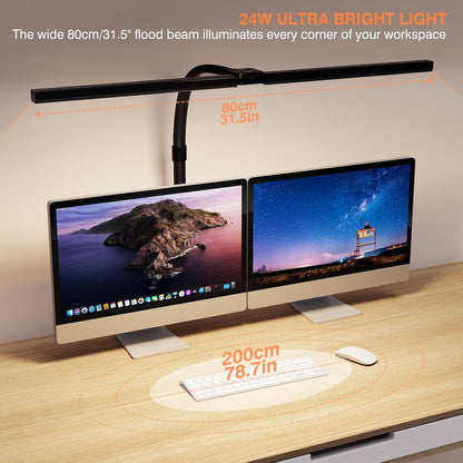 Tyonto 1300LM Double Head Desk Lamp LED Dimmable Remote Control 24 W 80 cm Clampable Monitor Lamp Table Lamp Daylight Lamp Clampable Desk for Home Office Swivel Arm Lamp Office Lamp Desk [Energy Class E]