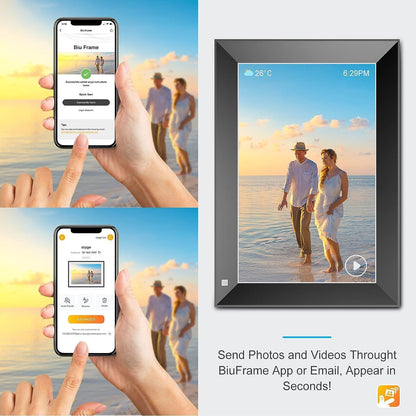 Zcyge WLAN Digital Picture Frame, 10.1 Inches, Share Video Clips and Photos Instantly via Email or App, Automatic Picture Rotation, Energy-Saving Motion Sensor, Black